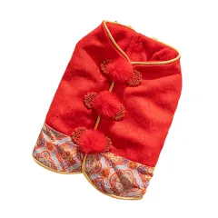 Warm Blossom Patterned Tang Suit, Button-up Vest, Small Dog Teddy Pet Clothes For Cats In Autumn And Winter - Red - View 1