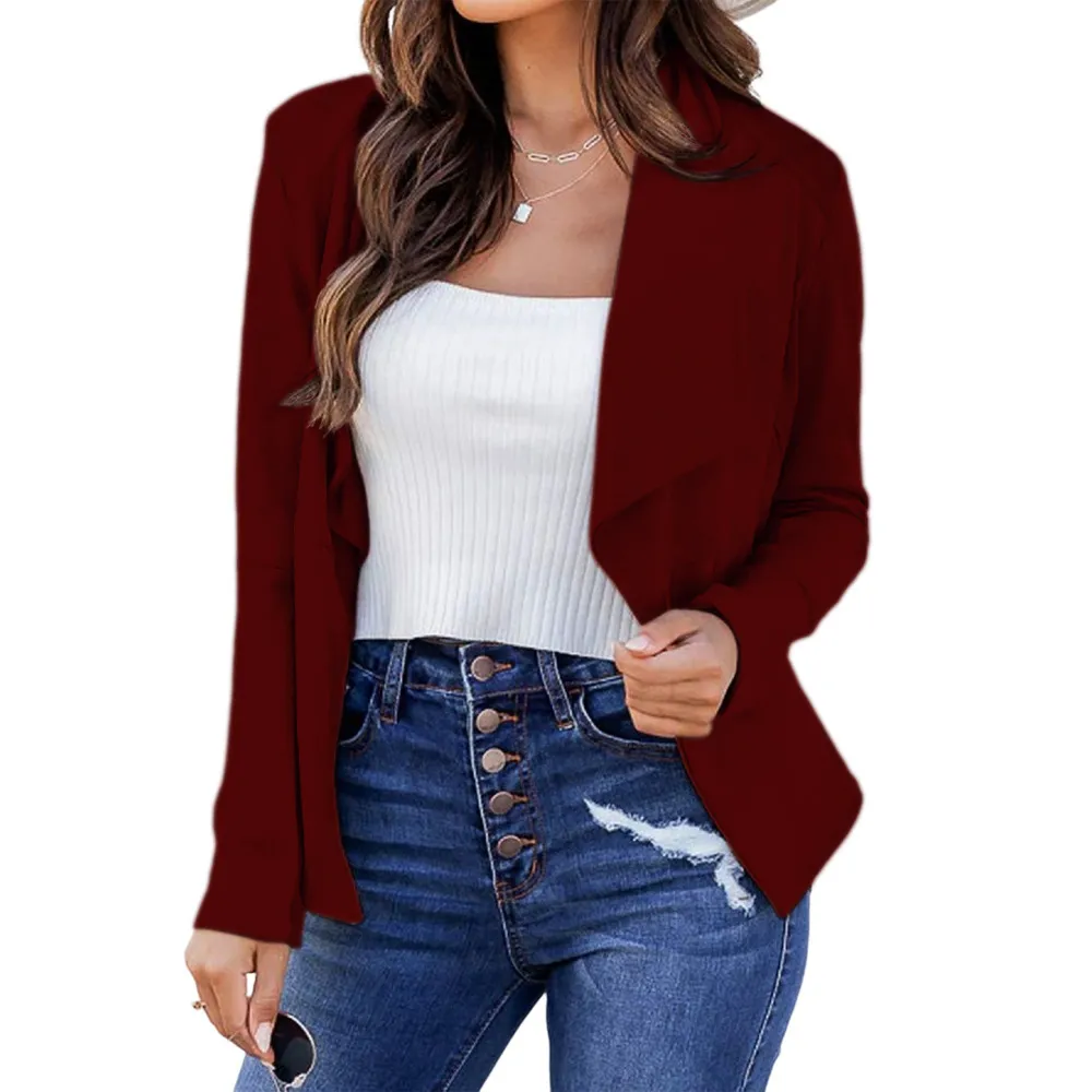 New Solid Color Casual Business Lapel Short Women's Suit Jacket - Wine