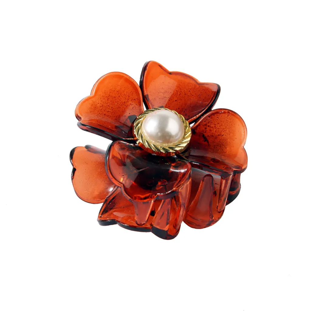 French Romantic Flower Clasp Pearl Hairpin Girl - Caramel