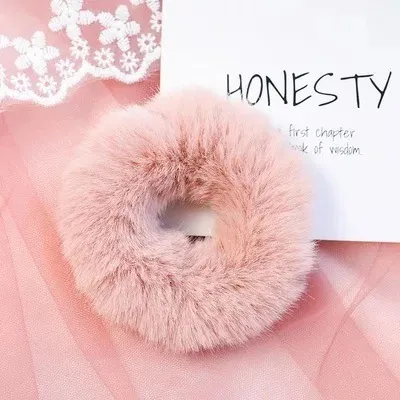 Women's Faux Fur Plush Solid Color Simple Hair Tie Pink - Shop at LoveMi