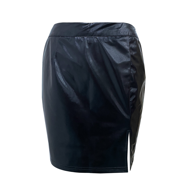 Summer PU Short Skirt Temperament Sexy Irregular Split Patent Leather Short Skirt
