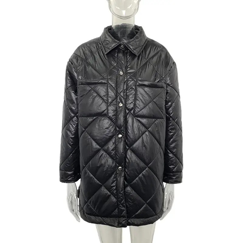 Lapel Mid-length Diamond Check Down Padded Jacket