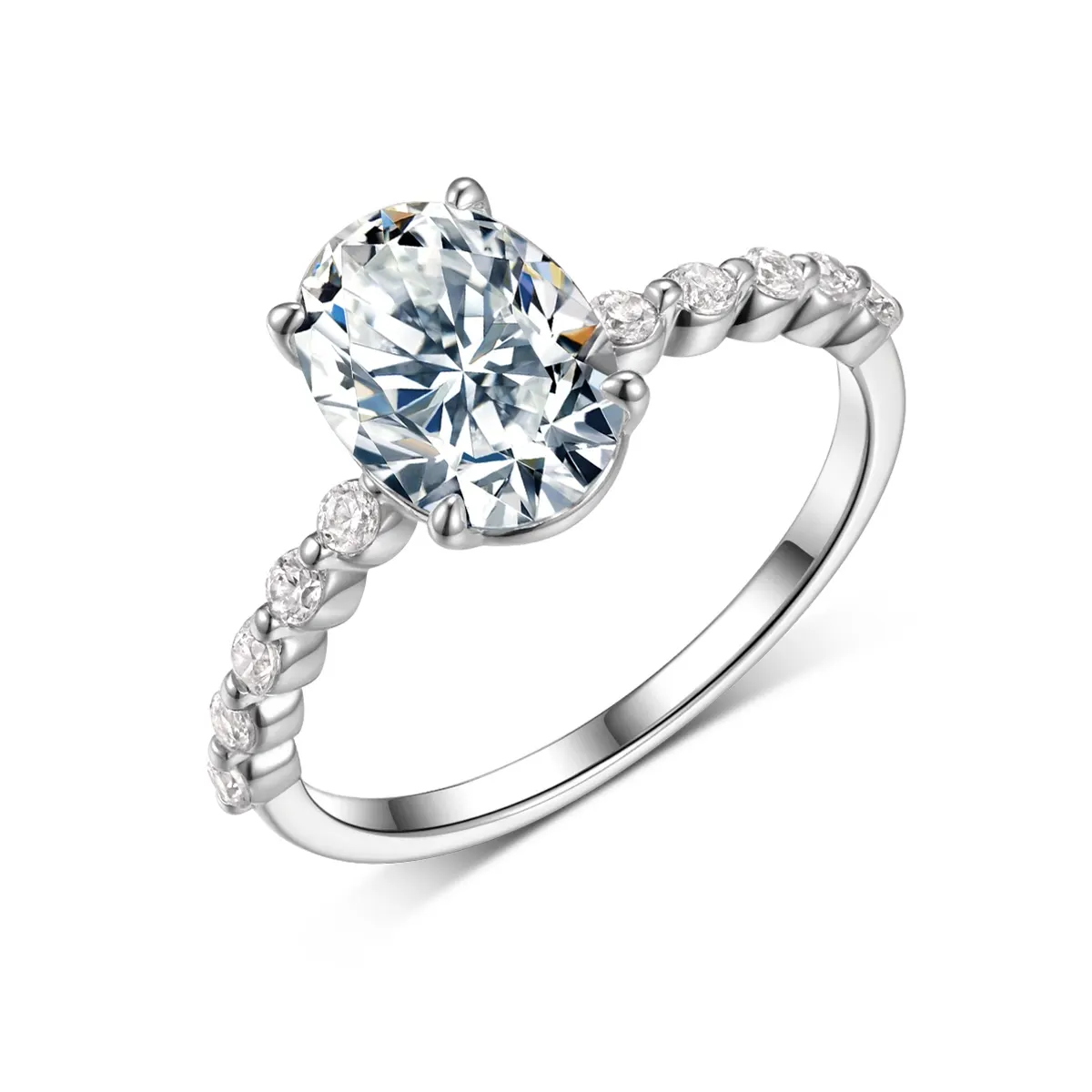S925 Sterling Silver 7x10mm Oval Moissanite Pave