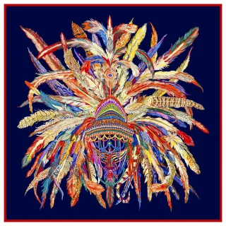 Indian Feather Crown Ladies Faux Silk Scarf - Navy Blue