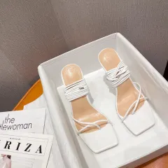 Roman Classic Square Toe Simple Thong Sandals Women - White - View 1