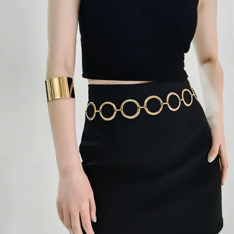 Fashion Circle Metal Waist Chain Women's Decorative Dress
