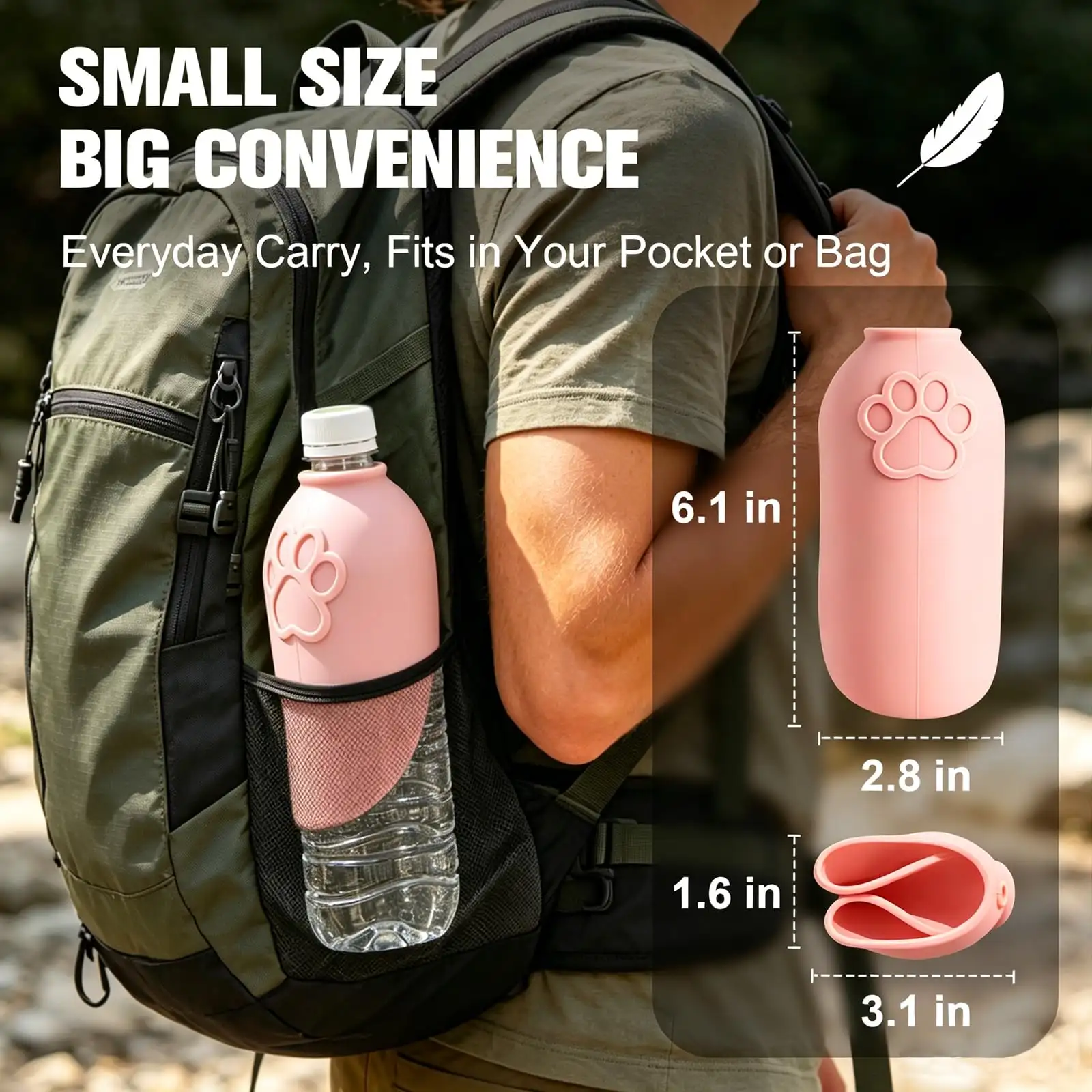 Portable Dog Water Bottle Attachment, Slip-On Pet Water Bowl For Walks Silicone Dog Drink Dispenser, Fits Standard Water Bottles,Ideal For Daily Walks & Travel