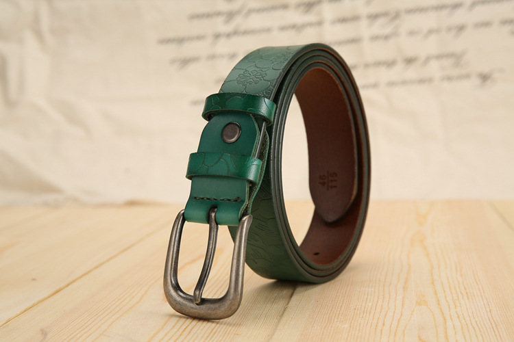 Title 4, All-match Ladies Cowhide Embossed Leather Belt