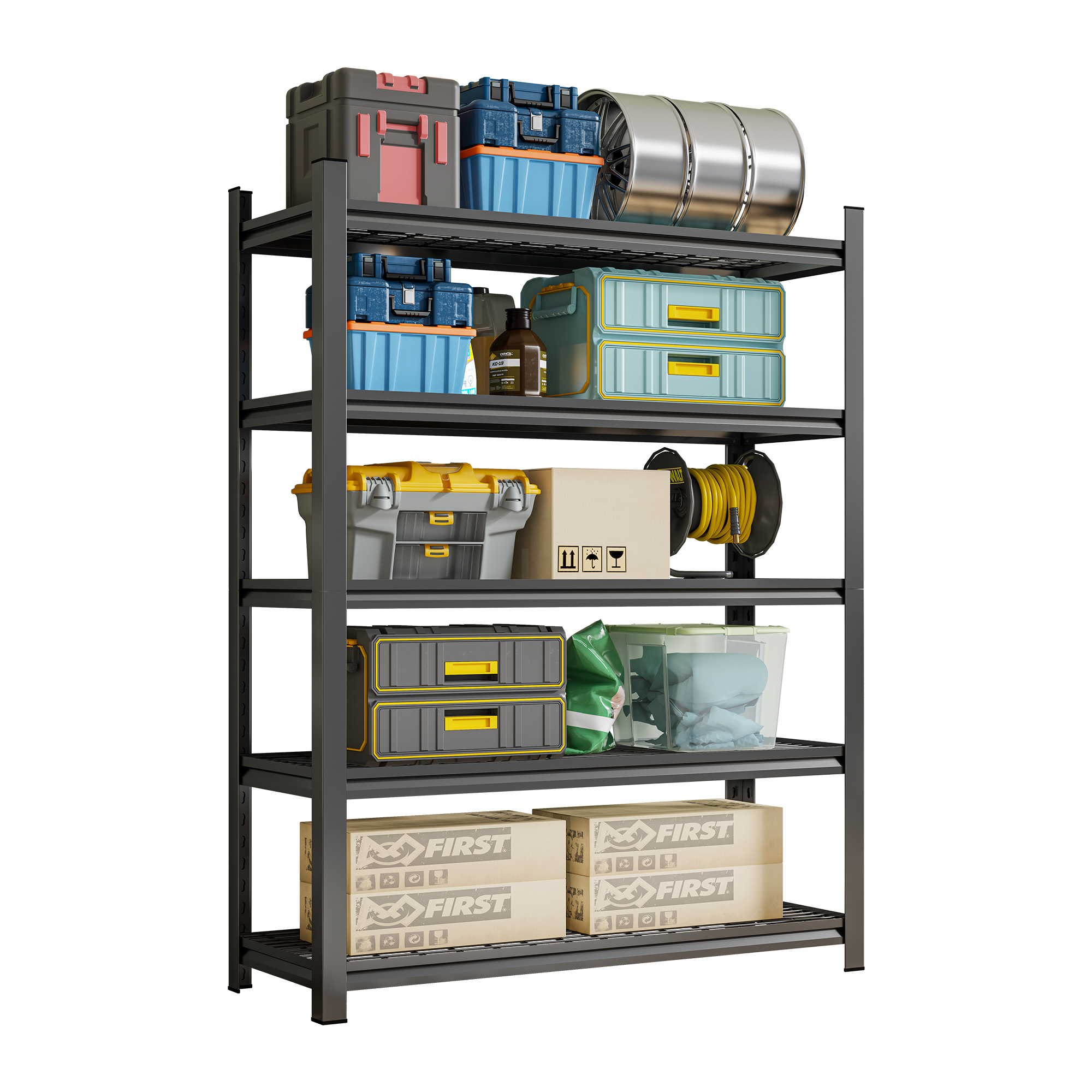 Garage Five Story Shelf, Capable Of Accommodating 2500 LBS, Adjustable Metal Shelf, Black, Requires Assembly, 71.2 In H X 47.24In L X 23.62In D