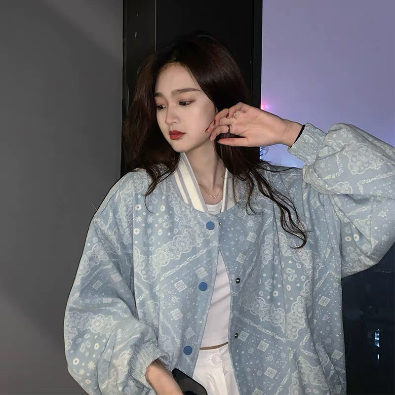 Fashion Ladies Cashew Flower Baseball Uniform Jacket