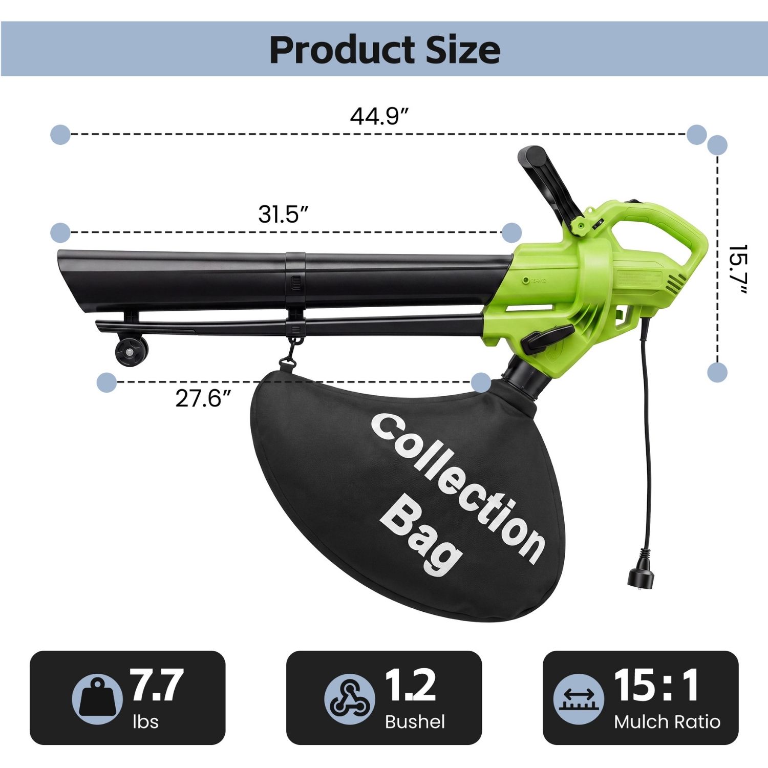 Leaf Blower Vacuum Mulcher 3-in-1, Metal Impeller, Powerful For Yard And Garden Cleanup image 3