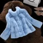 New Haining Fur Ordinary Mink Jacket Stand collar Mink Coat Blue - Shop at LoveMi