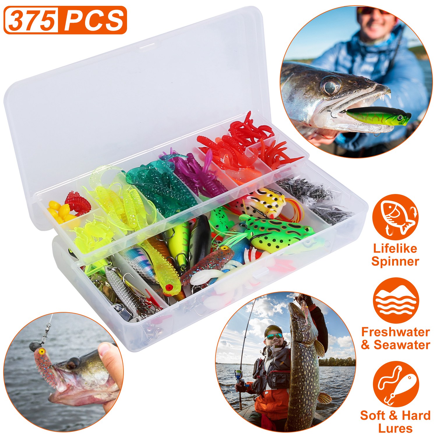375-Piece Freshwater and Saltwater Lure Kit with Tackle Box