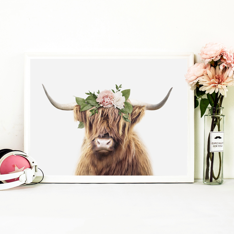 Highland Crows Canvas Painting Girl Art Nordic Poster