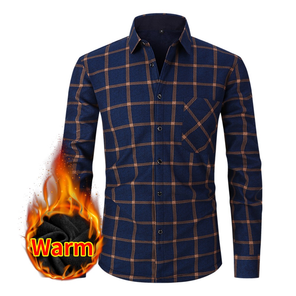 Shirt - Men's Long Sleeve Fleece Lined Thermal Plaid Shirt