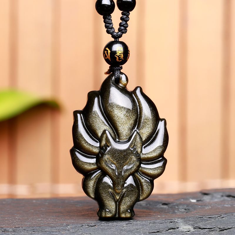 Colorful Obsidian Fox Necklace