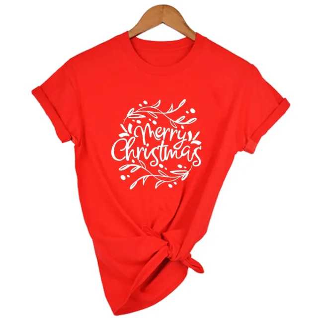 Christmas Simple Creative Printing Short Sleeve Red - Shop at LoveMi