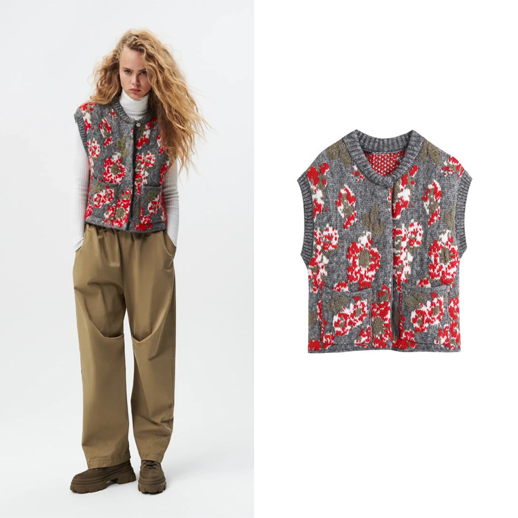 Title 3, Personalized Flower Jacquard Knitted Vest