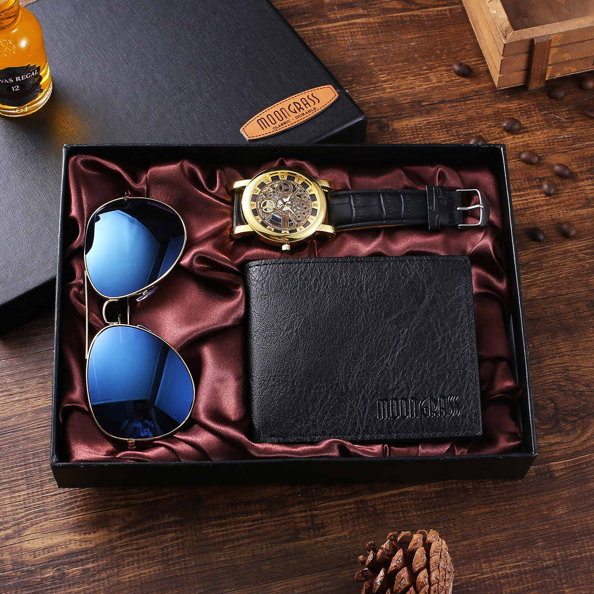 Glasses Big Dial Quartz Watch Wallet Gift Set