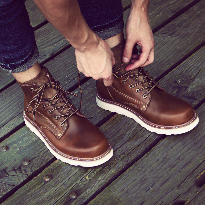 Cowhide Leather Martin Boots Men's Autumn And Winter Plus Cashmere To Keep Warm