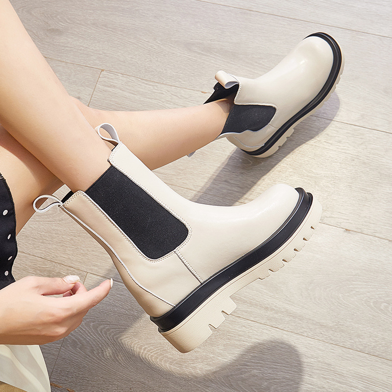 Leather Martin Boots Women's Thick-soled Inner Heightening Casual Korean