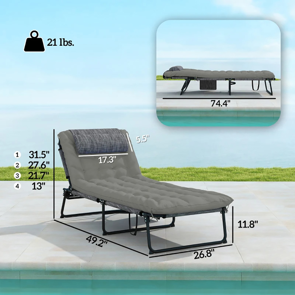 Folding Sun Lounger With Reclining Back Cushion And Side Pocket_voghion.com