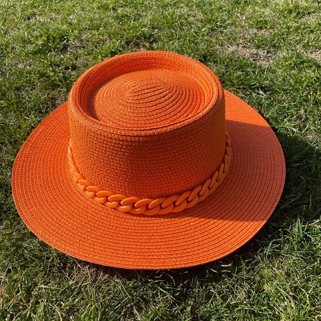 Candy Girl Chain Straw Hat Beach Big Brim Orange - Shop at LoveMi
