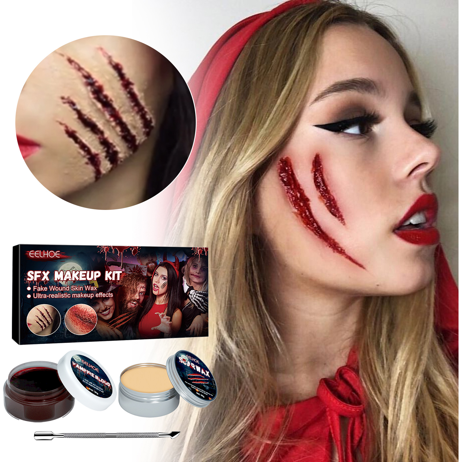 Halloween Skin Wax Fake Blood Makeup Set, Scar Special Effect Makeup Props, Horror Atmosphere Party Makeup Kit