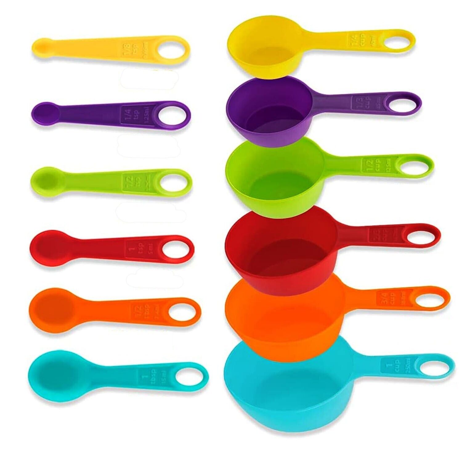 6 Measuring Spoons and 6 Cups Set. we ship only inside the US, USPS First Class Package 2 Day Handling , 2-5 Day Shipping. 12-Piece Plastic Measuring Cups and Spoons Set Great for Baking and Cooking 12 Piece Measuring Cups and Spoons Set, Colored Kitchen 