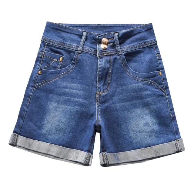 Women's Hem Denim Shorts With Double Buttons And Two Colors Dark Blue - Shop at LoveMi