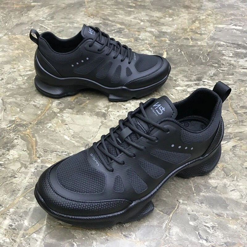 2026 Summer New Men's Casual Shoes, Fly Knit Mesh Breathable Sneakers, Black Lace-Up Platform Sole Versatile Trendy Footwear