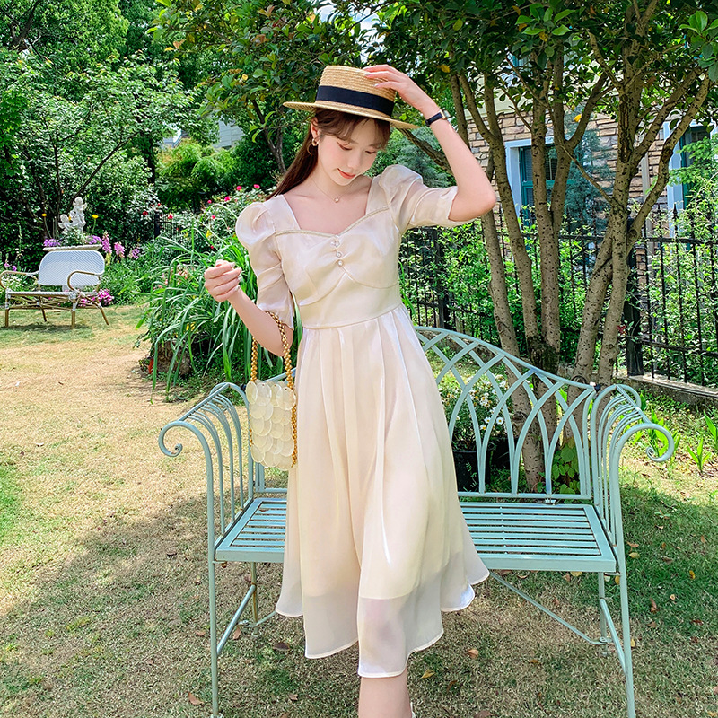 Apricot Sweet Slim Fit Slim Dress Small Fragrance Mid-Length Skirt