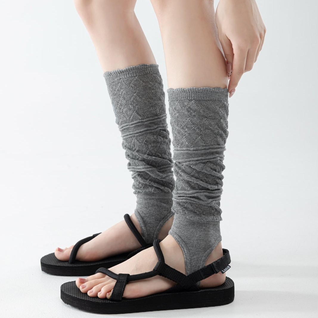 Coquette Lace Knit Stirrup Leg Warmers, White Hollow-Out Slouchy Socks For Sandals & Flip Flops, Balletcore Cropped Leg Warmers