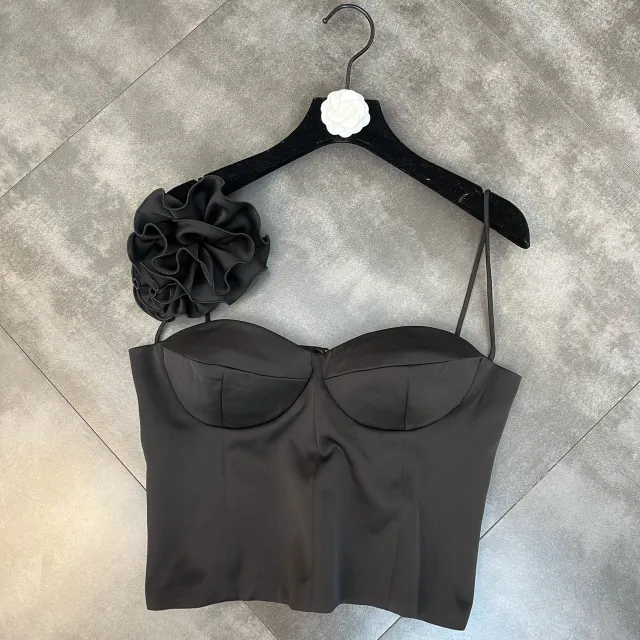 3D Flower Cluster Pin Decorative Short Tank Top Tan - Shop at LoveMi