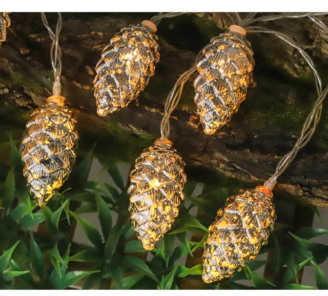 Christmas Decorative Lights Simulation Pine Cone String Lights Silver Pine Cones - Shop at LoveMi