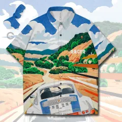 Set Unbounded Cartoon Wild Car Driving Wheat Field Oil Painting Short Sleeve - 1 Style-2Xl - View 1