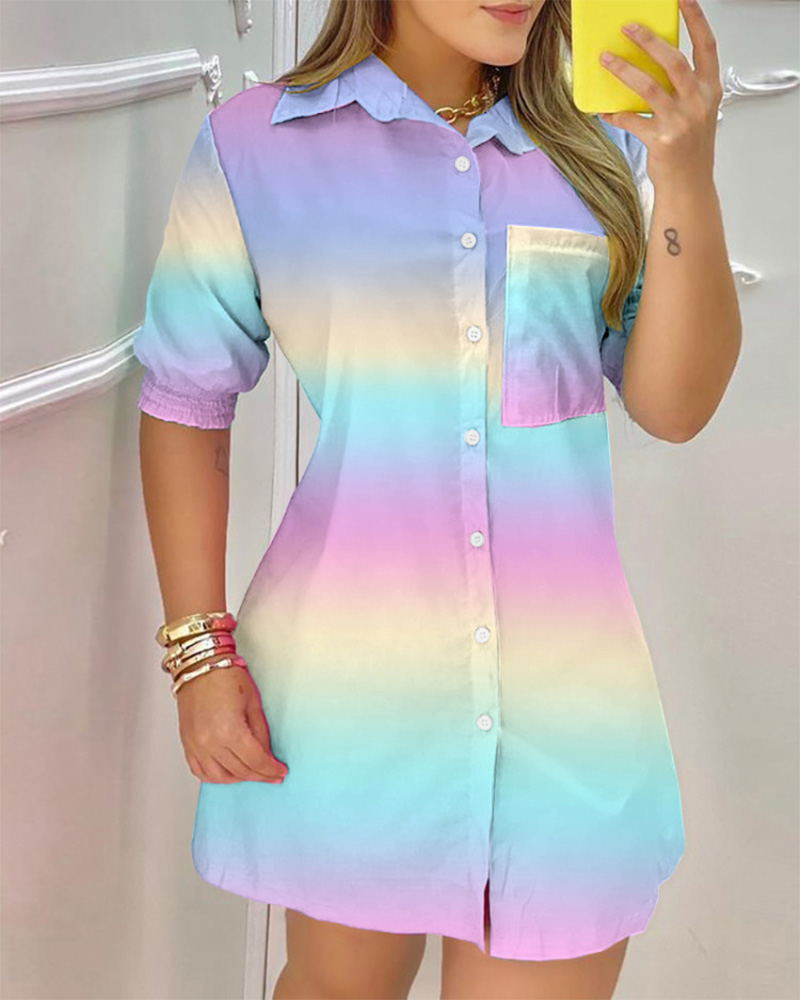 Title 3, Pocket Button Tie Dye Contrast Color Ladies Blo...