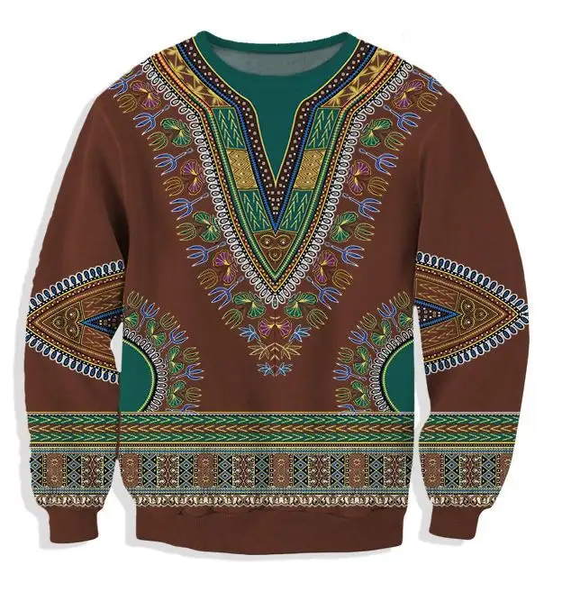 European And American Folk Print Men's Round Collar