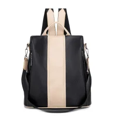 Large-capacity Soft Leather Fashion All-match Casual Anti-theft Travel Backpack - Black - View 1