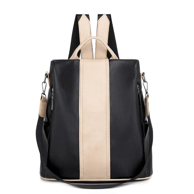 Large capacity Soft Leather Fashion All match Casual Anti theft Travel Backpack Black - Shop at LoveMi