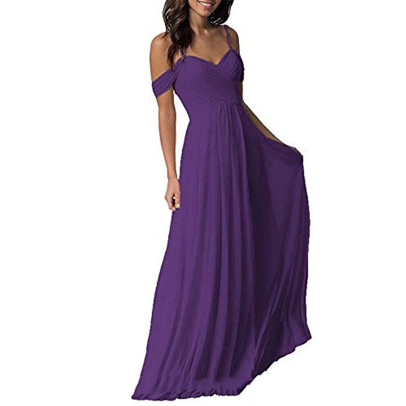 Women's Off Shoulder Chiffon A-line Pleated Bridesmaid Dress - Image 2
