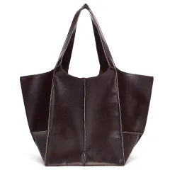 Women's Fashion Vintage Oil Wax Leather Large Capacity Shoulder Handbag - Brown - View 1