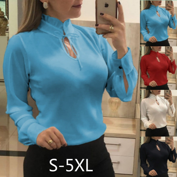Slim V-neck Tie Long-sleeved Shirt