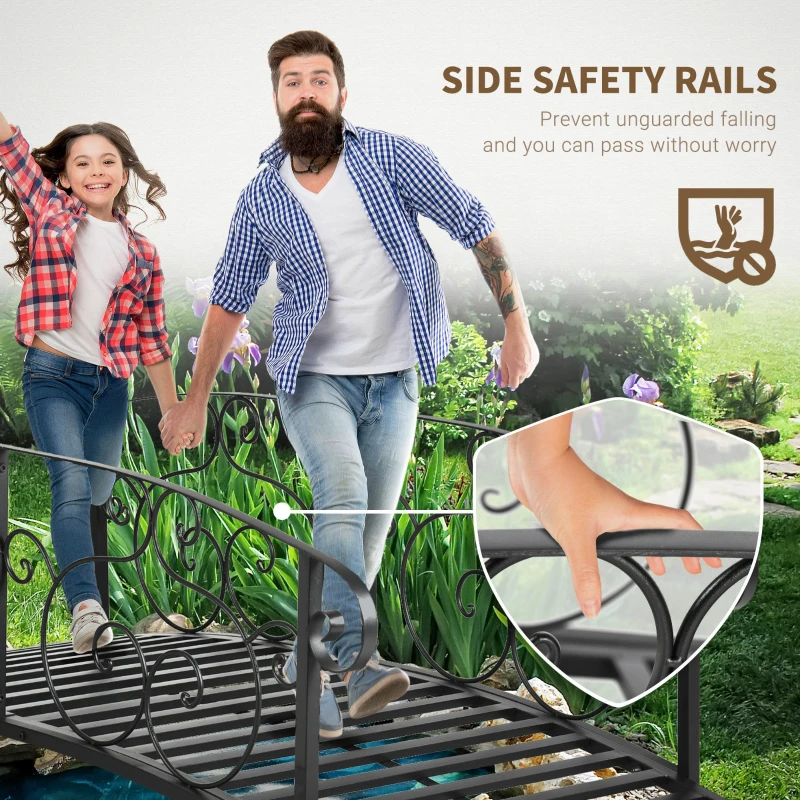 6' Metal Arch Backyard Garden Bridge, Safety Siderails, Arc Footbridge For Backyard Creek, Stream, Pond, Black
