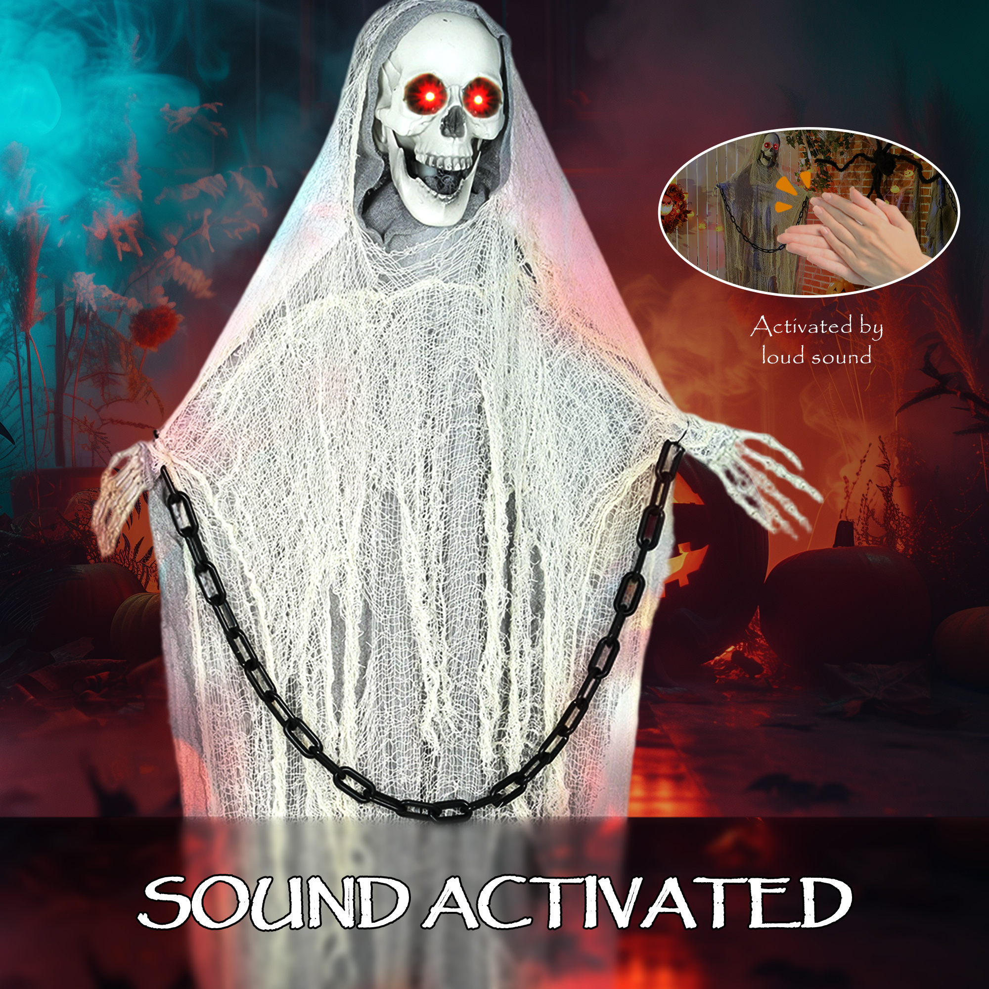 183 Cm Life Size Halloween Animated Skeleton Grim Reaper