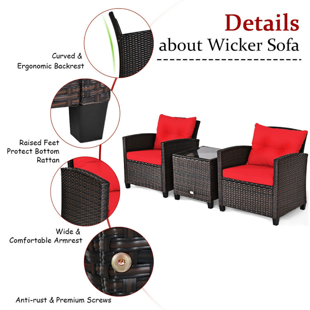 3 Pieces Rattan Patio Furniture Set With Washable Cushion — foto 2