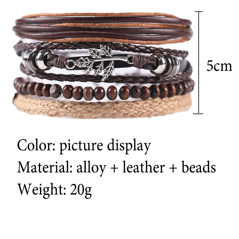 Title 1, Alloy Maple Leaf Leather Bracelet Multi-layer E...