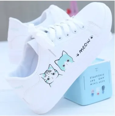 Leather Small White Shoes, Women's Flat Shoes, Women's Shoes, Cat White Shoes Blue - Shop at LoveMi