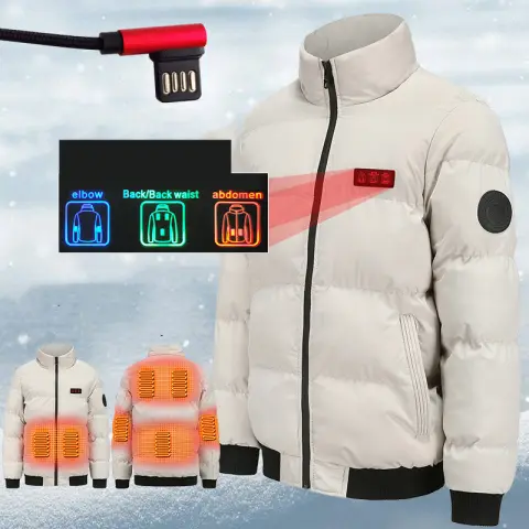 Outdoor Warm Heated Jacket Windproof Cotton Padded Clothes USB