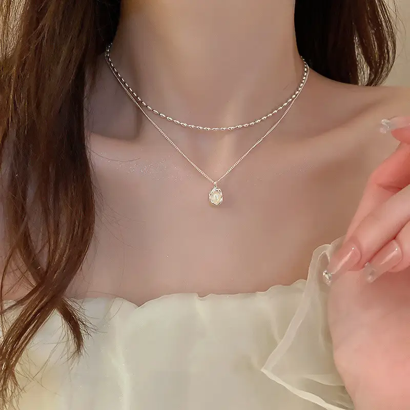 Women's Fashion Simple Irregular Pearl Double Layer Necklace